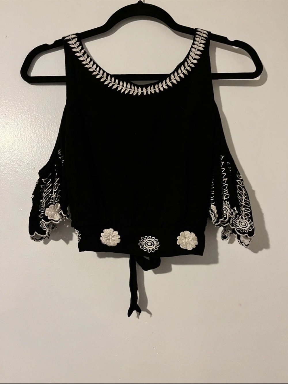 Rahi Cali Embroidered Cold-Shoulder Open Back Crop Top